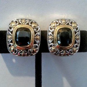 John Medeiros Gold Silver black onyx clip earrings
